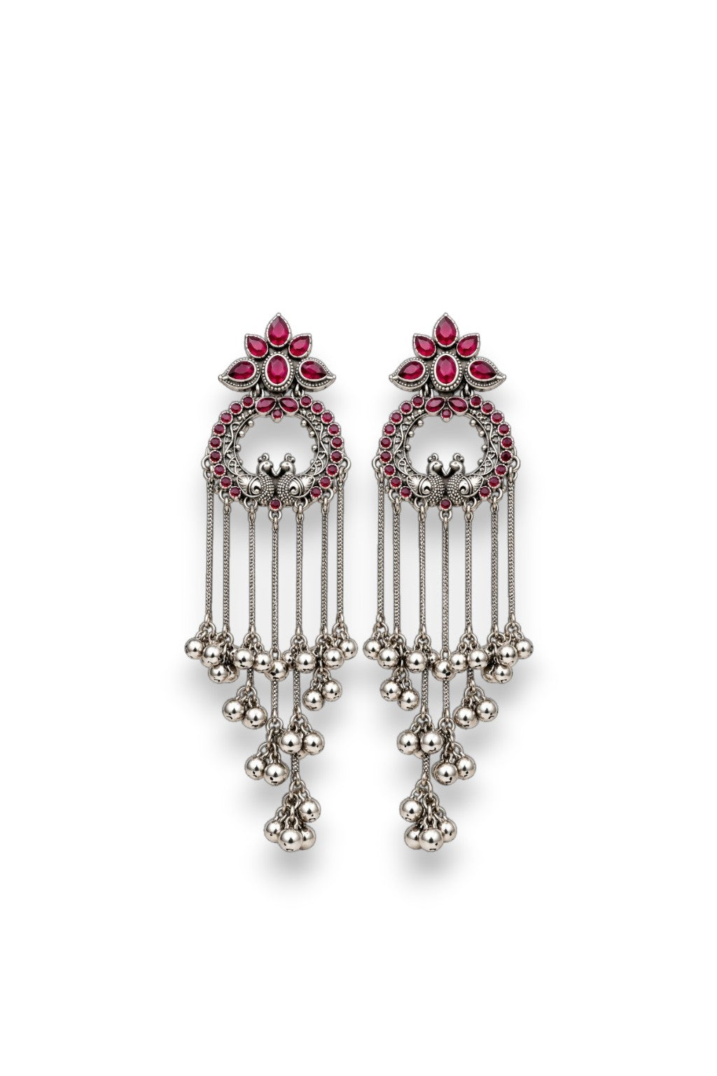 Shyama Peacock Danglers-Red