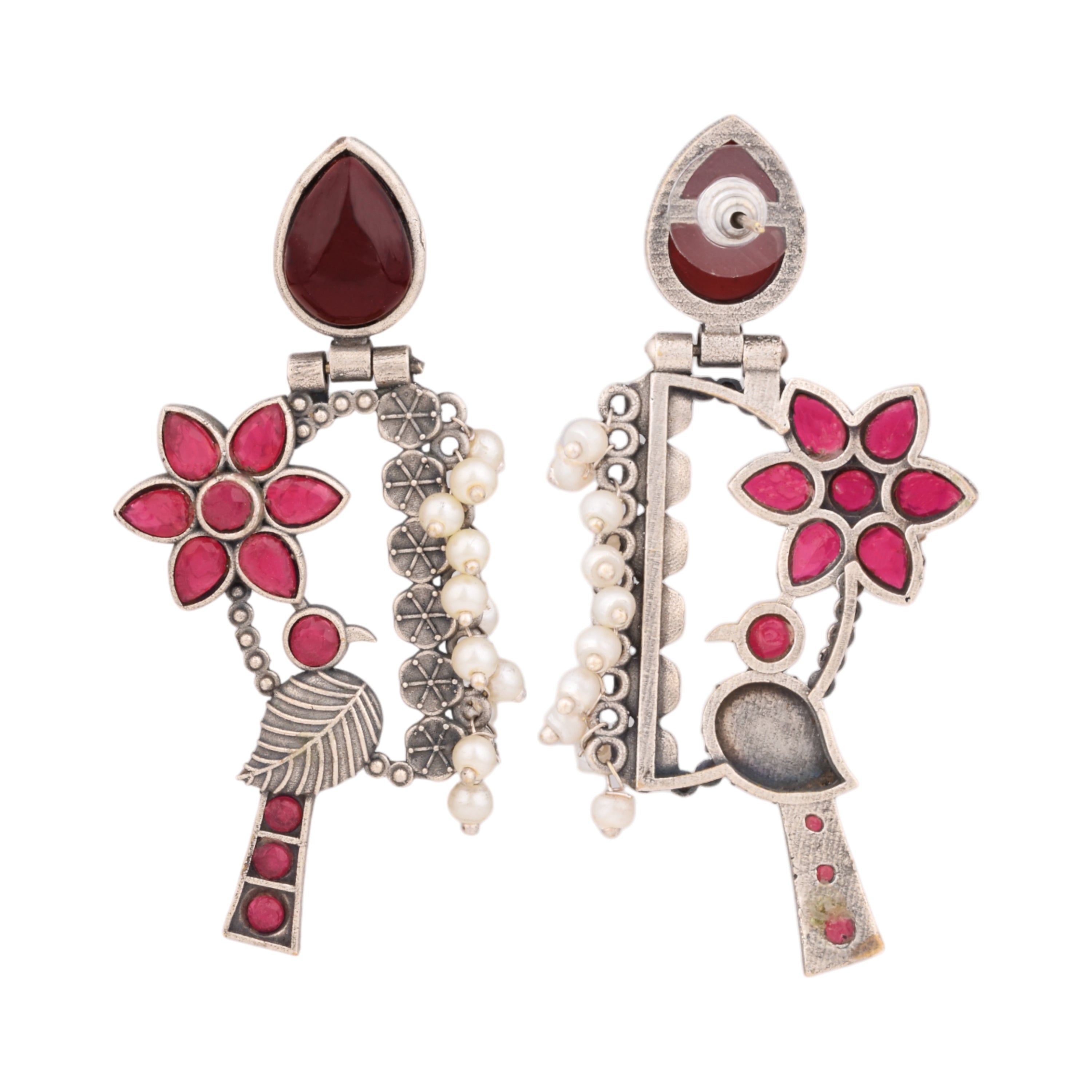 Peony songbird earrings-royal pink