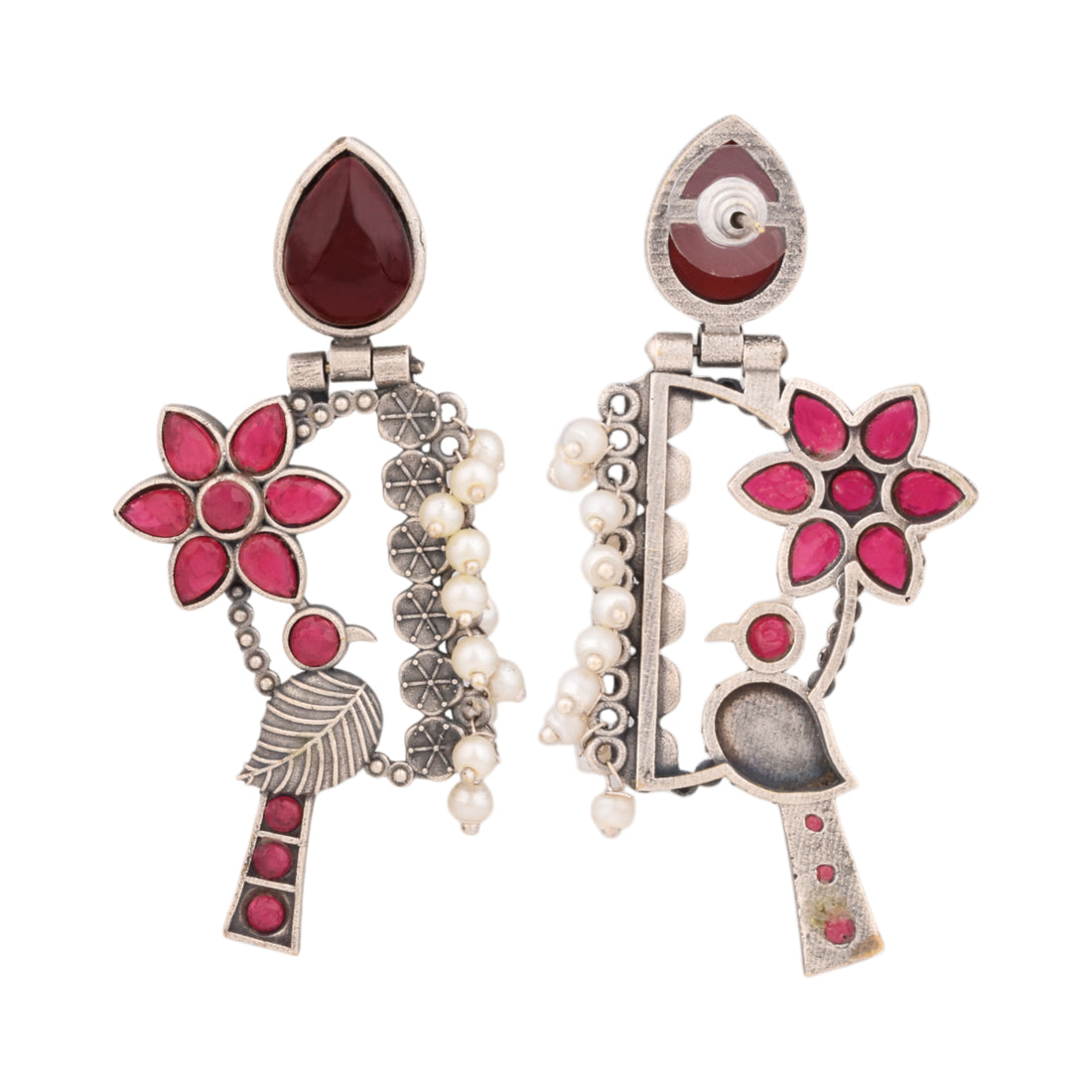 Peony songbird earrings-royal pink