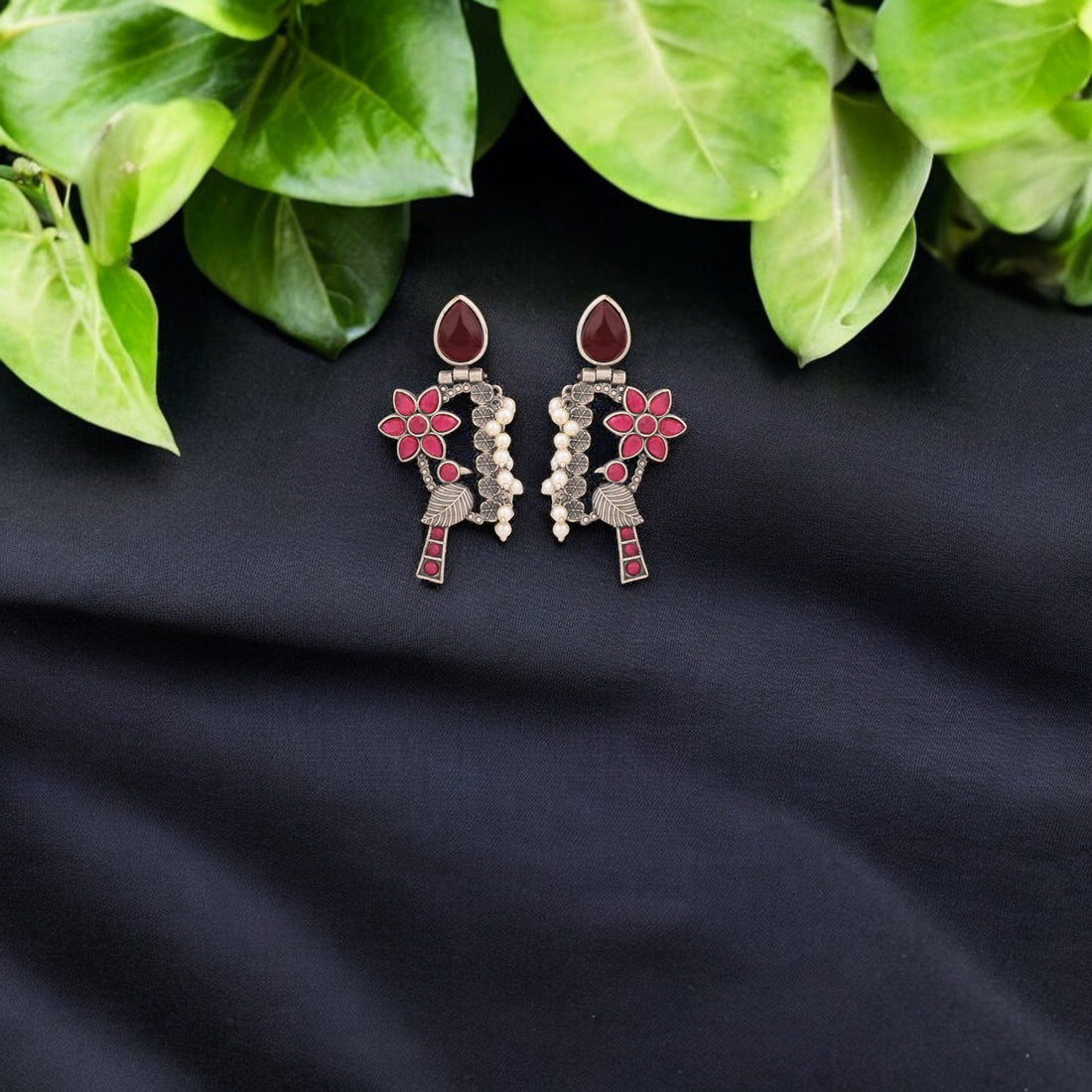 Peony songbird earrings-royal pink