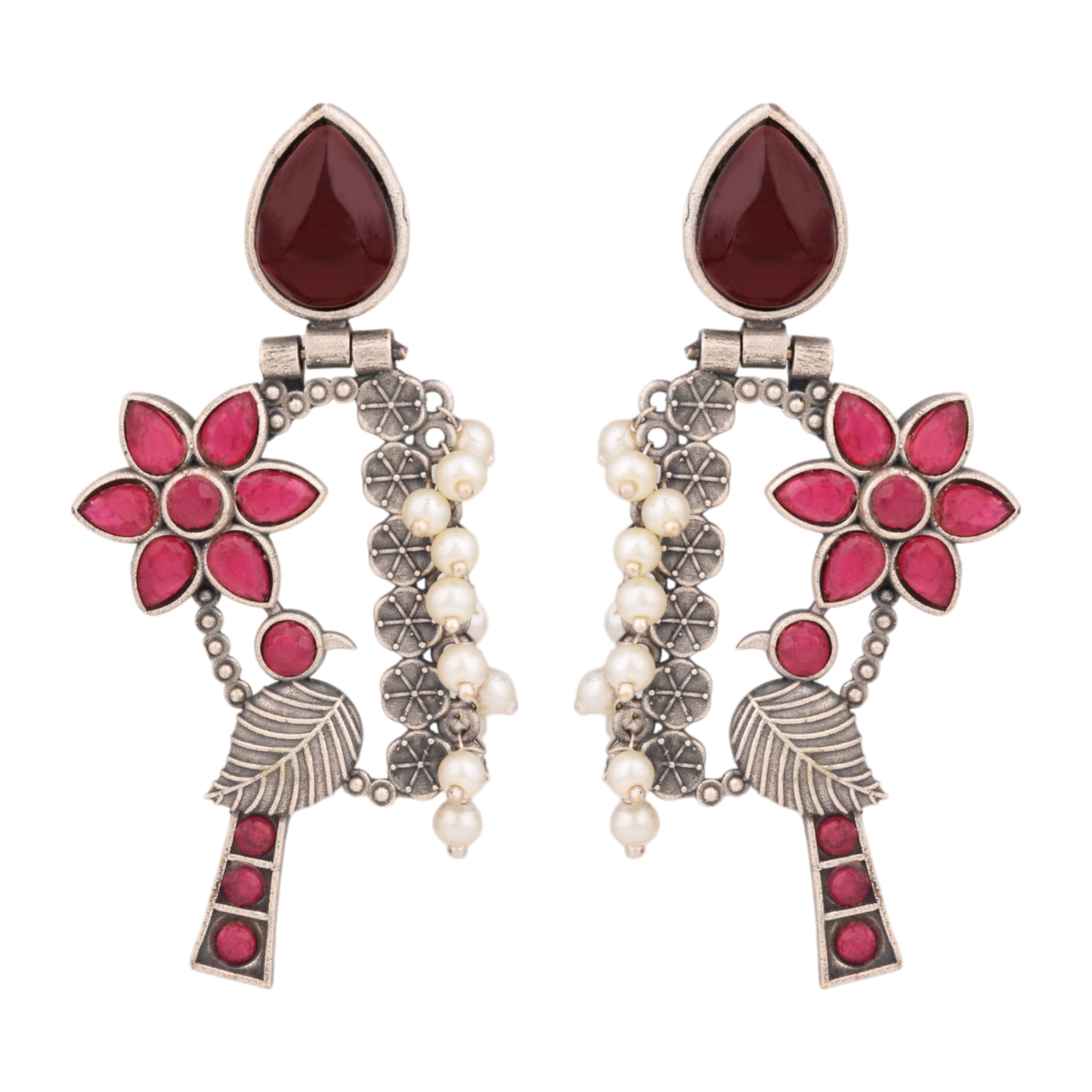 Peony songbird earrings-royal pink