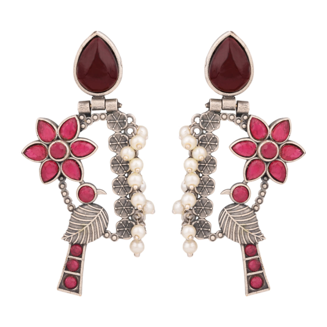 Peony songbird earrings-royal pink