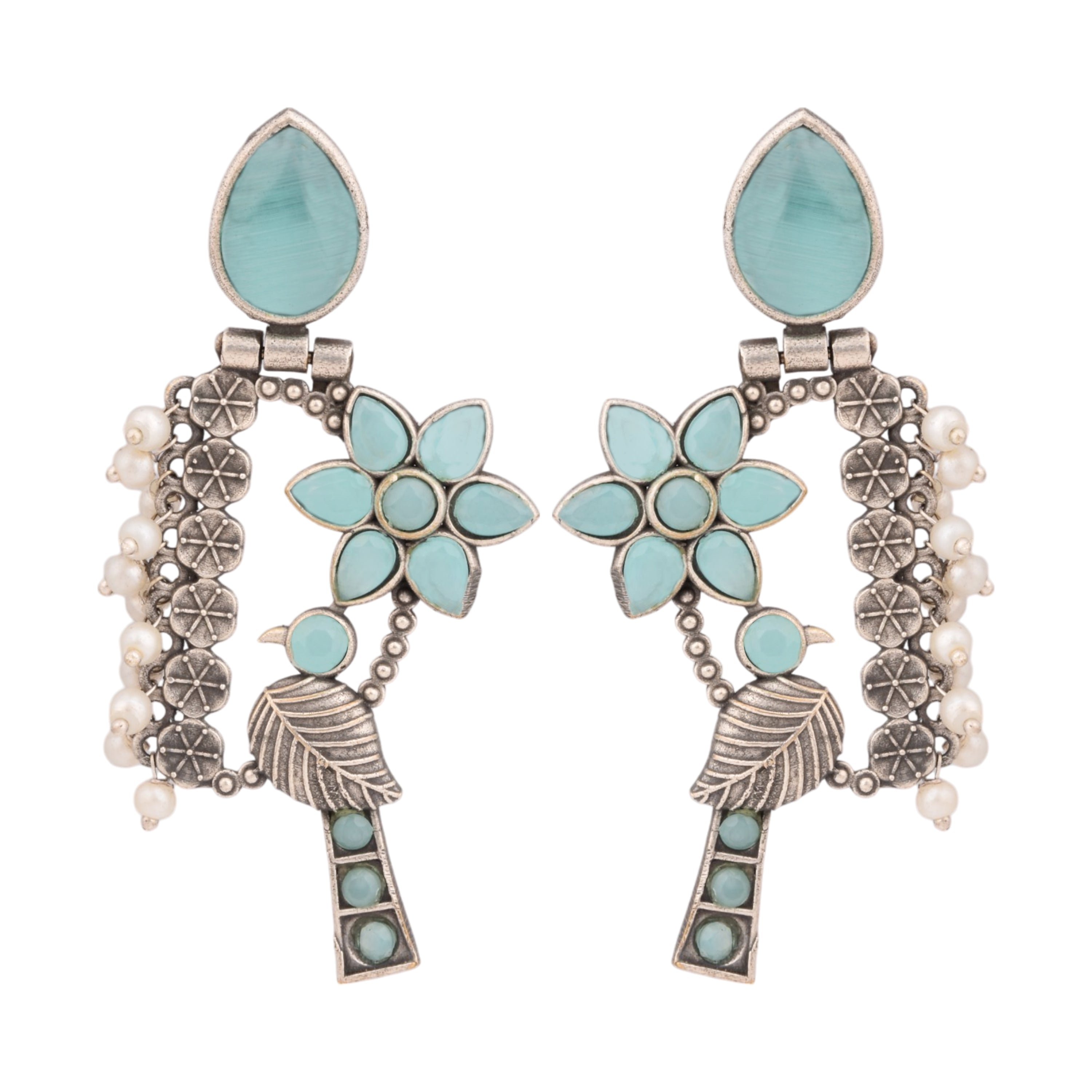 Peony songbird earrings-turquoise