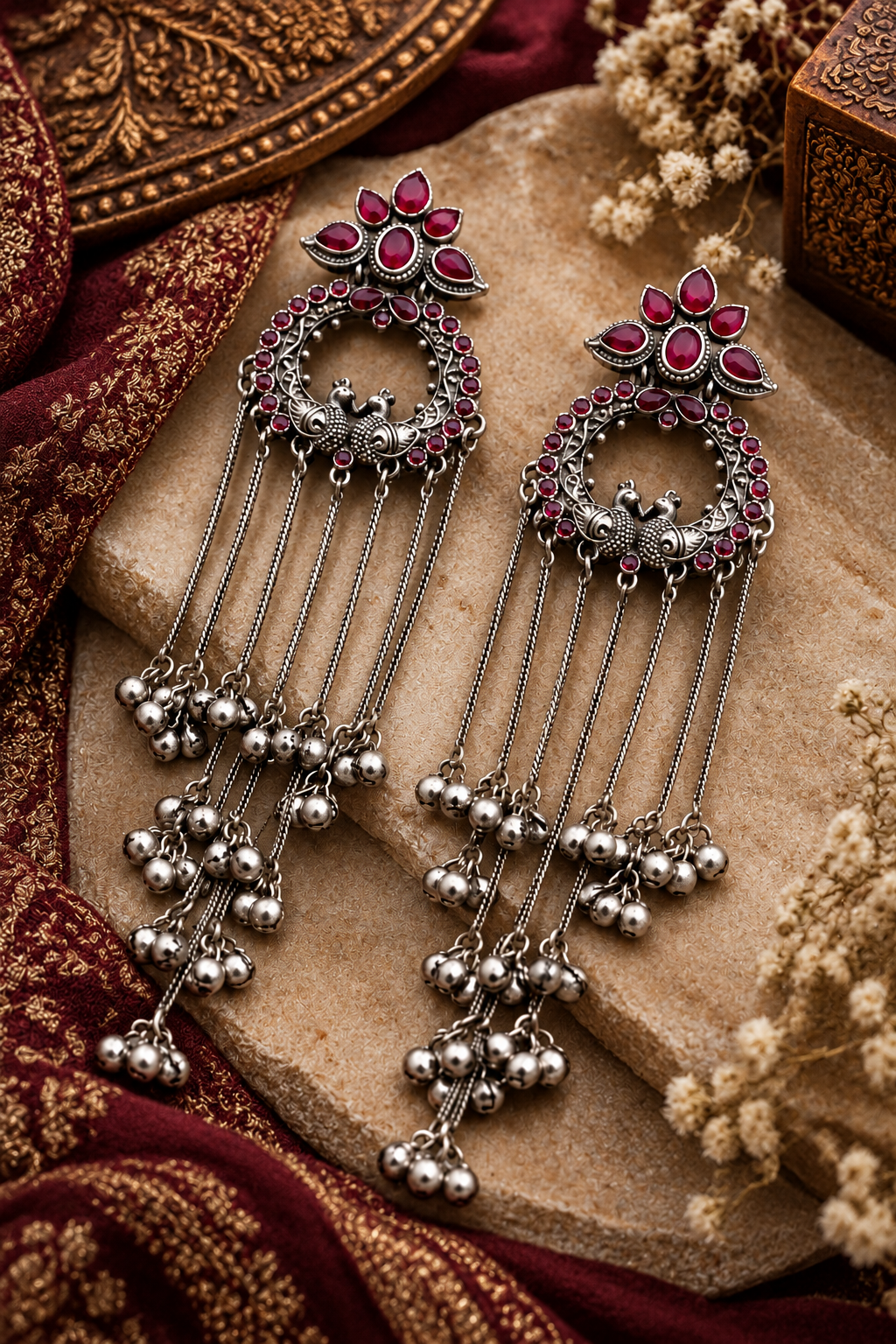 Shyama Peacock Danglers-Red